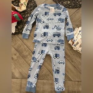 H&M Light Blue and Navy Construction Vehicle Kids Pajama Set